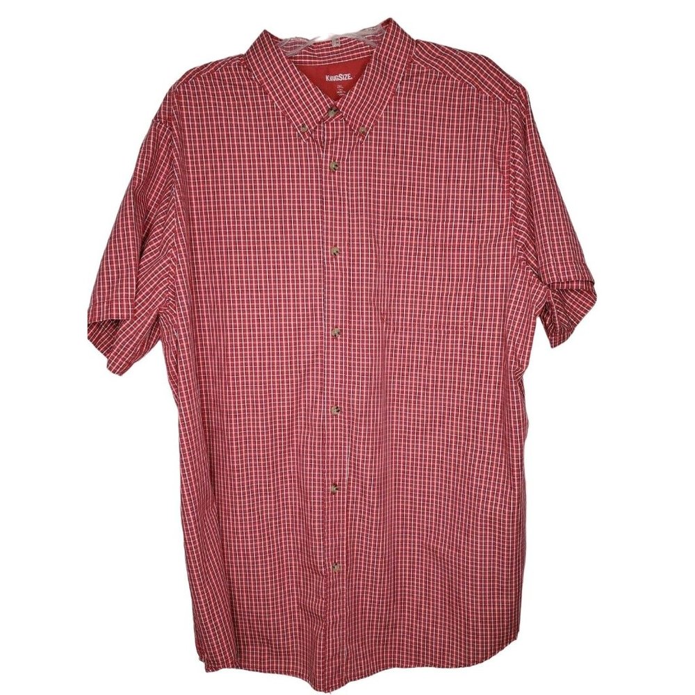 King Size 2XLT Burgundy Plaid Short Sleeve Button Up Casual Shirt